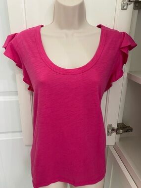 Nwt Ann Taylor Factory Hot Pink Ruffle Sleeve Scoop Neck Tee
